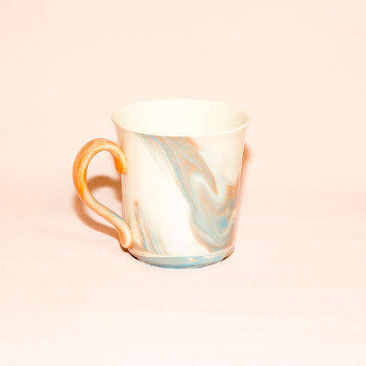 Marbled office mug, turquoise/orange