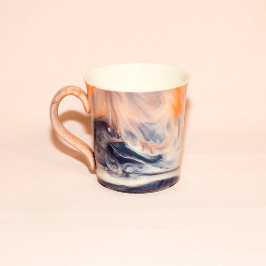 Marbled office mug, deep blue/orange 1